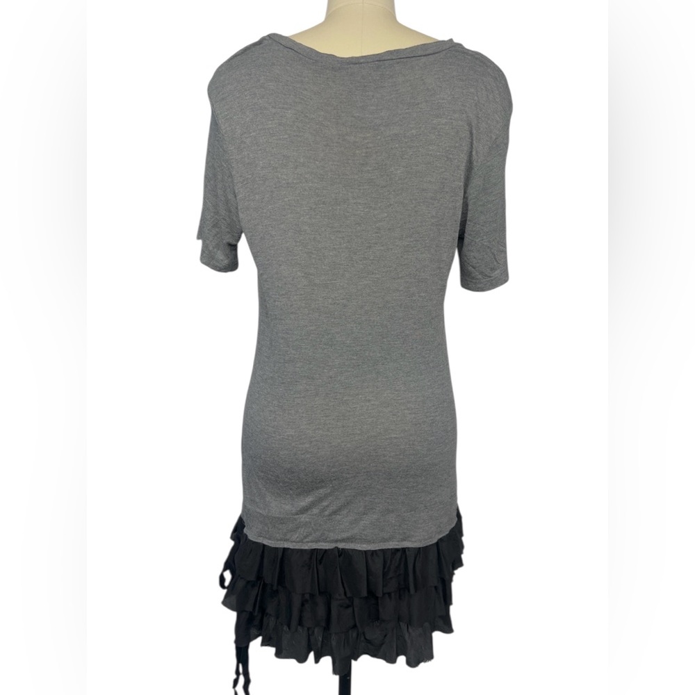 Y2K Young Fabulous & Broke Sz M Mini Dress Tunic Top Grey T-shirt Silk Ruffle - Picture 5 of 16